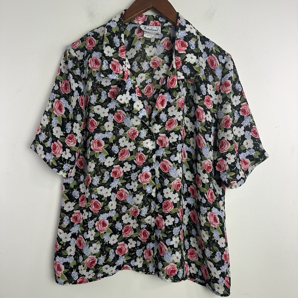 Vintage 90s Notations Ditsy Floral  Thin Button Front Top‎ Women L Twee Retro